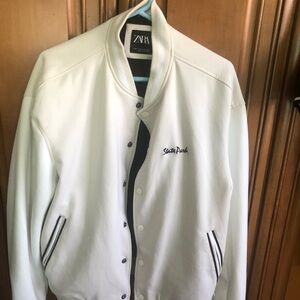 Zara White Bomber Jacket with Black Trim